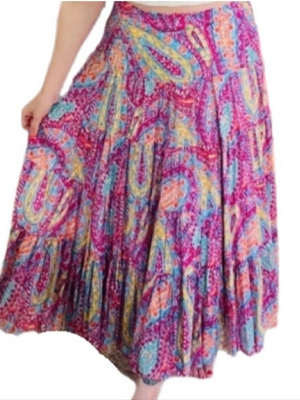 RALPH Lauren Vintage Colorful Paisley Maxi Skirt Boho Concert Cotton M